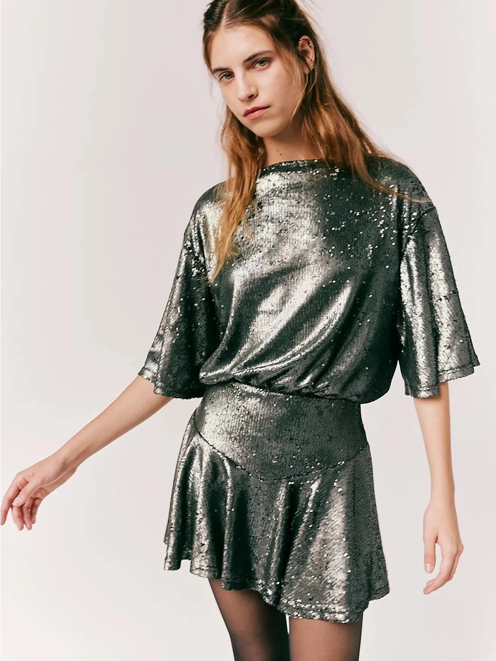 Free People Silver Sequin Mini Dress